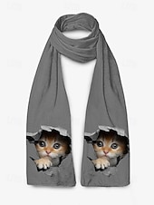 cheap Women&#039;s Scarves-Women&#039;s Soft Blue Cat Print Scarf – Adorable Peekaboo Kitten Design, Cozy and Cute Accessory for Cat Lovers