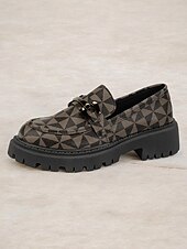 abordables Zapatillas sin cordones y mocasines de mujer-Mocasines gruesos con diseño geométrico para mujer con hebilla de metal: zapatos modernos sin cordones con suela dentada para un estilo informal y urbano
