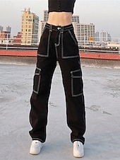 economico pantaloni cargo da donna-Per donna Pantaloni cargo Di tendenza Streetwear Lunghezza intera Vita alta Liscio Multi tasca comodo Morbido Comodo Media elasticità Esterno Strada Nero Cachi Grigio Primavera &amp; Autunno Standard