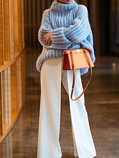 economico Colori solidi-Per donna Felpa Pullover Maglione Informale Morbido Colore puro Grosso A collo alto Lavorato a maglia Manica lunga Top regolari Maglia Esterno Giornaliero Fine settimana Rosa Blu Autunno Inverno