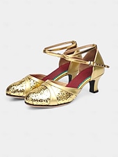 voordelige Latin dansschoenen-Gouden glitter dansschoenen voor dames met kruisbandontwerp – sprankelende ballroom- en latinhakken voor optredens en oefeningen