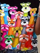 tanie Koszulka ze zwierzętami-Damskie Podkoszulek Zwierzę Moda Codzienny Krótki rękaw Półgolf Zwykłe topy Codzienny Nadruk Czarny Jesień Zima