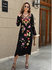cheap Boho Dress-Valentine&#039;s Day Women&#039;s Normal Midi Dress Casual Dress Long Sleeve Boho Dress A Line Dress Boho Dress Elegant Basic Casual Bishop Sleeve Formal Vacation Valentine&#039;s Day Regular Fit Floral Still Life