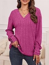 preiswerte Texturierte Oberteile-Damen Hemd Bluse Feste Farbe Basic Brautkleider schlicht Langarm V Ausschnitt Normale Oberteile Täglich Knopf Schwarz Fuchsie Braun Grau Herbst Winter