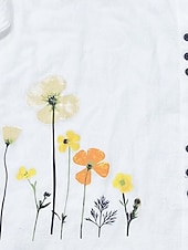 preiswerte Hemden-Damen Übergröße Leinen-inspirierte Hemden Bluse Blume Lässig Langarm Rundhalsausschnitt Normale Oberteile Täglich Druck Weiß Frühling &amp; Herbst