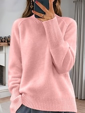 cheap Pullovers &amp; Tops-Women&#039;s Sweater Pullover Sweater Jumper Turtleneck Knit Knitted Raglan Sleeves Spring Fall Home Daily Holiday Daily Casual Soft Long Sleeve Pure Color White Light Green