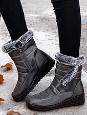 baratos Botas de neve e inverno-botas de neve femininas de inverno azul marinho com forro de pele sintética – botas quentes à prova d&#039;água e antiderrapantes