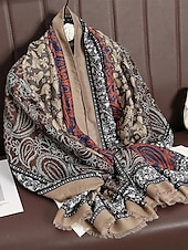 abordables Bufandas de mujer-Bufanda de gran tamaño con estampado paisley vintage para mujer: chal suave y cálido para el invierno, ropa informal y formal
