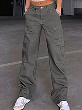 economico pantaloni cargo da donna-Per donna Pantaloni cargo Di tendenza Streetwear Lunghezza intera Vita alta Liscio Multi tasca comodo Morbido Comodo Media elasticità Esterno Strada Nero Cachi Grigio Primavera &amp; Autunno Standard