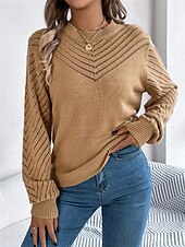 economico Colori solidi-Per donna Felpa Pullover Maglione Informale Morbido Colore puro A coste Girocollo Traforato Lavorato a maglia Manica lunga Top regolari Maglia Esterno Giornaliero Fine settimana Bianco Arancione