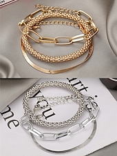 economico Accessori da donna-set di bracciali alla moda color oro da donna: catena spessa, elegante catena a serpente e bracciale rigido strutturato per un look a strati elegante