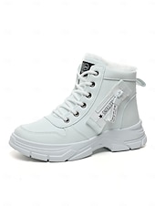 baratos Botas de neve e inverno-botas femininas de amarrar no tornozelo com forro de pele quente – botas de inverno bege elegantes para conforto ao ar livre em clima frio
