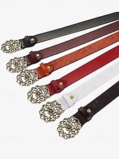 levne Dámský pásek-dámský červený kožený pásek s vintage květinovou vyřezávanou sponou – doplněk ve westernovém boho stylu