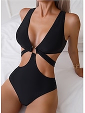 olcso Bikiniszettek-Női Fürdőruha Egy darab Fürdőruha Elegáns Sima Ujjatlan Fürdőruhák