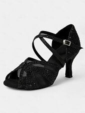 economico Scarpe per balli latini-scarpe da ballo latino con tacchi da donna con strass e morbida suola in pelle scamosciata – scarpe da ballo aperte con glitter per matrimoni e occasioni speciali