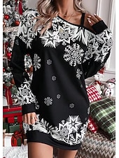 abordables Robe de fête de Noël-Flocon de Neige Robe Sweat à capuche Femme Noël Nouvel an la veille de Noël Le style mignon Epaules Dénudées Adultes Soirée Noël Robe