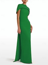 preiswerte ROT-rotes Etui-Abendkleid, elegantes Kleid, formelle Schleppe, ärmellos, Rundhalsausschnitt, Stretch-Crêpe mit Schleife(n), 2025