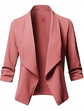 preiswerte Blazer &amp; Anzüge-Damen Blazer Sakko Arbeit überdimensional Feste Farbe Atmungsaktiv OL-Stil Regular Fit Oberbekleidung Langarm Herbst Rosa S