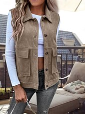 billiga Väst-Dam Väst Utomhus Gata Dagliga kläder Höst Vinter Normal Täcka Normal Håller värmen Andningsfunktion Stylish Ledigt Jacka Ärmlös Ensfärgat Med fickor Armégrön Kaki