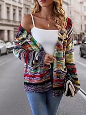 abordables Cardigans et vêtements d&#039;extérieur-Femme Pull Chandail Gilet Cardigan Décontractées Flexible Rayé A côtes Ouvrir le devant Poche Tricoté manche longue Hauts réguliers Tricoter Extérieur du quotidien Fin de semaine Rouge Bleu Automne