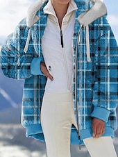 economico Puffers &amp; Parka-Per donna Giacca in pile Cappotto teddy Giacca con cappuccio Tenere al caldo Traspirante Cerniera Tasche Stampa Collo di pelliccia Informale A quadri Da mare Strada Da tutti i giorni Per uscire