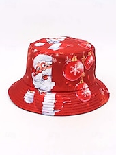 Reversible Christmas Bucket Hat - Santa and Reindeer Design, Red Plaid Holiday Theme, Unisex Festive Hat for Winter and Holiday Parties4