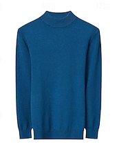 billiga tröja för män-Herr Pullover tröja Stickad tröja Ribbad Sticka Stickat Slät Mock Neck Grundläggande Håller värmen Dagliga kläder Semester Kläder Höst vinter Svart Vit S M L