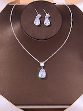 economico Collana da donna-elegante set di collana e orecchini in cristallo a goccia – gioielli scintillanti per spose e occasioni formali