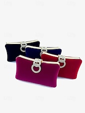voordelige Clutches &amp; Avondtasjes-Elegante blauwe fluwelen clutch voor dames met strass-ringhandvat - perfecte avondtas voor bruiloften, feesten en formele evenementen