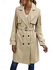 billiga Kappor och trenchcoats-Dam Kappa Utomhus Gata Dagliga kläder Höst Vinter Lång Täcka Normal Håller värmen Andningsfunktion Stylish Ledigt Jacka Långärmad Slät Med fickor Med bälte Grön Kaki