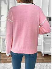 cheap Graphic shop Sweatshirts &amp; Hoodies-Women&#039;s Sweater Crew Neck Knit Embroidery Spring Fall Elegant 3/4 Length Sleeve Solid Color Pink