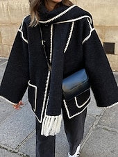 billiga Trenchcoats-Dam Vinterkappa Utomhus Gata Dagliga kläder Höst Vinter Normal Täcka Normal Håller värmen Andningsfunktion Stylish Ledigt Jacka Långärmad Slät Tofs Med fickor Svart Vit Kaki