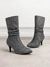 cheap Slouch Boots-Women&#039;s Beige Slouch Mid-Calf Boots with Pointed Toe and Kitten Heel – Chic Fall Fashion for Casual and Dressy Occasions
