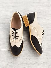 economico anni 1930-scarpe oxford bicolore da donna - brogue vintage stringate nere e bianche con tacco basso per abbigliamento casual e formale retrò