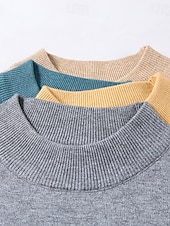 billiga tröja för män-Herr Pullover tröja Stickad tröja Ribbad Sticka Stickat Slät Mock Neck Grundläggande Håller värmen Dagliga kläder Semester Kläder Höst vinter Svart Vit S M L