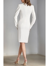 economico Lunghezza del tè-Abiti Cocktail Aderente Abito Tuxedo Abito Blazer Abito Elegante Abito Formale Ospite di Matrimonio Lunghezza Tè Maniche Lunghe Collo Rever Tagliato Crepe Elastico con Tasca Abiti Derby 2025