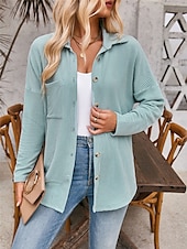 cheap Shirt Jackets-Women&#039;s Casual Jacket Outdoor Street Daily Wear Fall Regular Coat Regular Fit Thermal Warm Breathable Stylish Casual Jacket Long Sleeve Stripes and Plaid with Pockets Print Black Blue Khaki