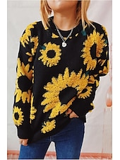cheap Graphic shop Sweatshirts &amp; Hoodies-Women&#039;s Sweater Pullover Sweater Jumper Casual Soft Floral Ribbed Crew Neck Knitted Long Sleeve Regular Tops Knit Outdoor Daily Weekend Black Blue Fall Winter