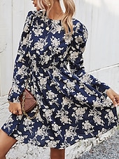 cheap Casual Floral Dresses-Women&#039;s Floral Crew Neck Maxi Dress Long Sleeve Spring Fall