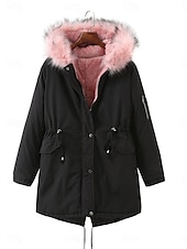cheap Puffers &amp; Parka-Women&#039;s Fleece Jacket Teddy Coat Hoodie Jacket Warm Breathable Zipper Pocket Fleece Lined Casual Plain Vacation Street Daily Wear Going out Zipper Regular Hoodie Regular Fit Long Sleeve Outerwear
