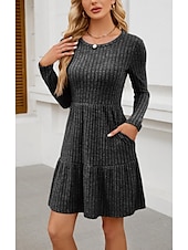 abordables mini robe noire-robe de travail pour femme robe noire élégante mini robe de tous les jours design col rond manches longues uni coupe ample noir printemps automne s m l xl 2xl