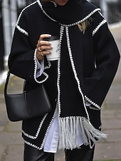 billiga Trenchcoats-Dam Vinterkappa Utomhus Gata Dagliga kläder Höst Vinter Normal Täcka Normal Håller värmen Andningsfunktion Stylish Ledigt Jacka Långärmad Slät Tofs Med fickor Svart Vit Kaki