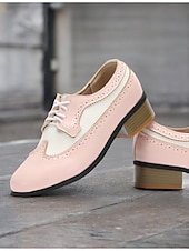 baratos década de 1950-Sapatos oxford vintage femininos de dois tons - brogue rosa e branco com cadarço e salto baixo para um estilo retrô e uso diário