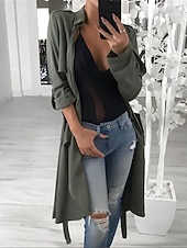 halpa Trench Coats-Naisten Rento takki ulko- Katu Arki-asut Syksy Talvi Pitkä Takki Normaali Pidä lämpimänä Hengittävä Tyylikäs Vapaa-aika Jackets Pitkähihainen Yhtenäinen väri Taskut Rubiini Apila Harmaa