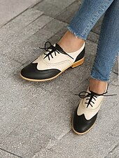 economico anni 1930-scarpe oxford bicolore da donna - brogue vintage stringate nere e bianche con tacco basso per abbigliamento casual e formale retrò