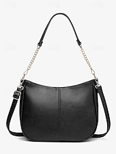 baratos Malas com Alça-bolsa de ombro feminina marrom de couro sintético com alça de corrente dourada – bolsa tiracolo casual estilosa para o dia a dia e para o trabalho