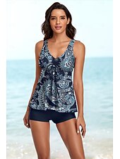 olcso Tankinik-Női Fürdőruha Tankini Fürdőruha Retro Tropikus Ujjatlan Fürdőruhák
