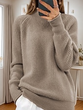 preiswerte Grafische Muster und Details-Damenpullover Pullover Rollkragenpullover Strickpullover Raglanärmel Frühling Herbst Zuhause Alltag Urlaub Alltag weich Langarm einfarbig gelb rosa