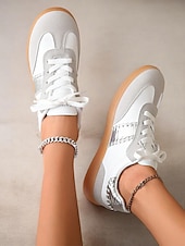 billiga Damsneakers-kvinnors retro svarta och vita sneakers med snörning - avslappnad lågtoppsdesign med mocka och tygdetaljer, bekväm sula för dagligt bruk och sportaktiviteter