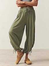 preiswerte weites Bein und hohe Taille-Damen Bekleidung Trainingshosen Aktiv Modisch Casual / sportlich In voller Länge Mittlere Taillenlinie Glatt Bedruckt Atmungsaktivität Weich Komfortabel Mikro-elastisch Casual Hellgrau Hellgrün Khaki